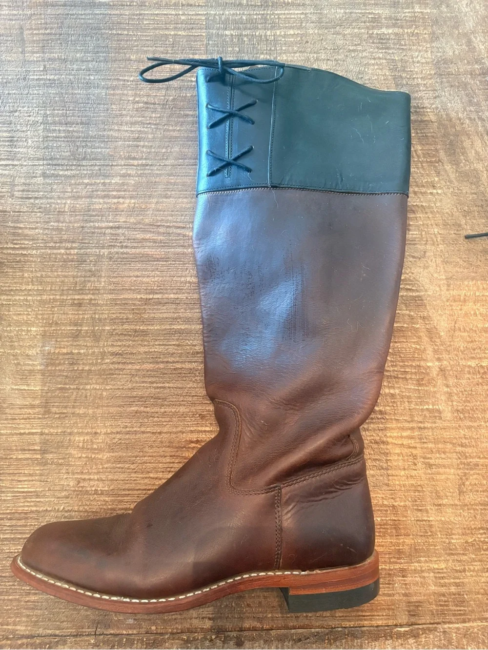 Two-Tone Leather Riding Boots in Brown and Black Beautiful, Sturdy Leather